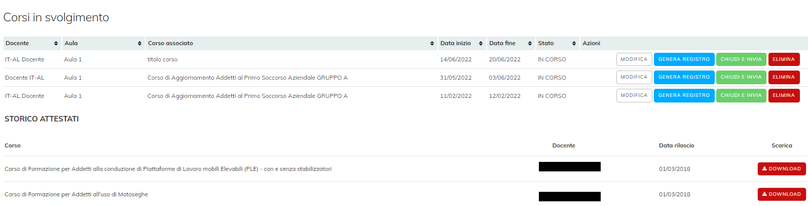 Chiusura corso e generazione attestati - Software creazioni attestati e scadenzario Chiusura corso e generazione attestati - Software creazioni attestati e scadenzario